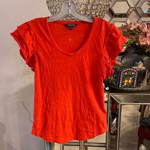 Ralph Lauren black label Vibrant Orange Ruffle Sleeve Tee size XS